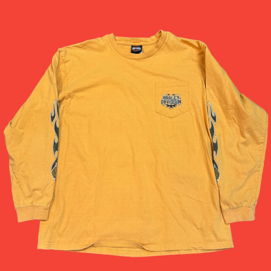 Harley Davidson Flames Yellow LongSleeve T-Shirt 2XL